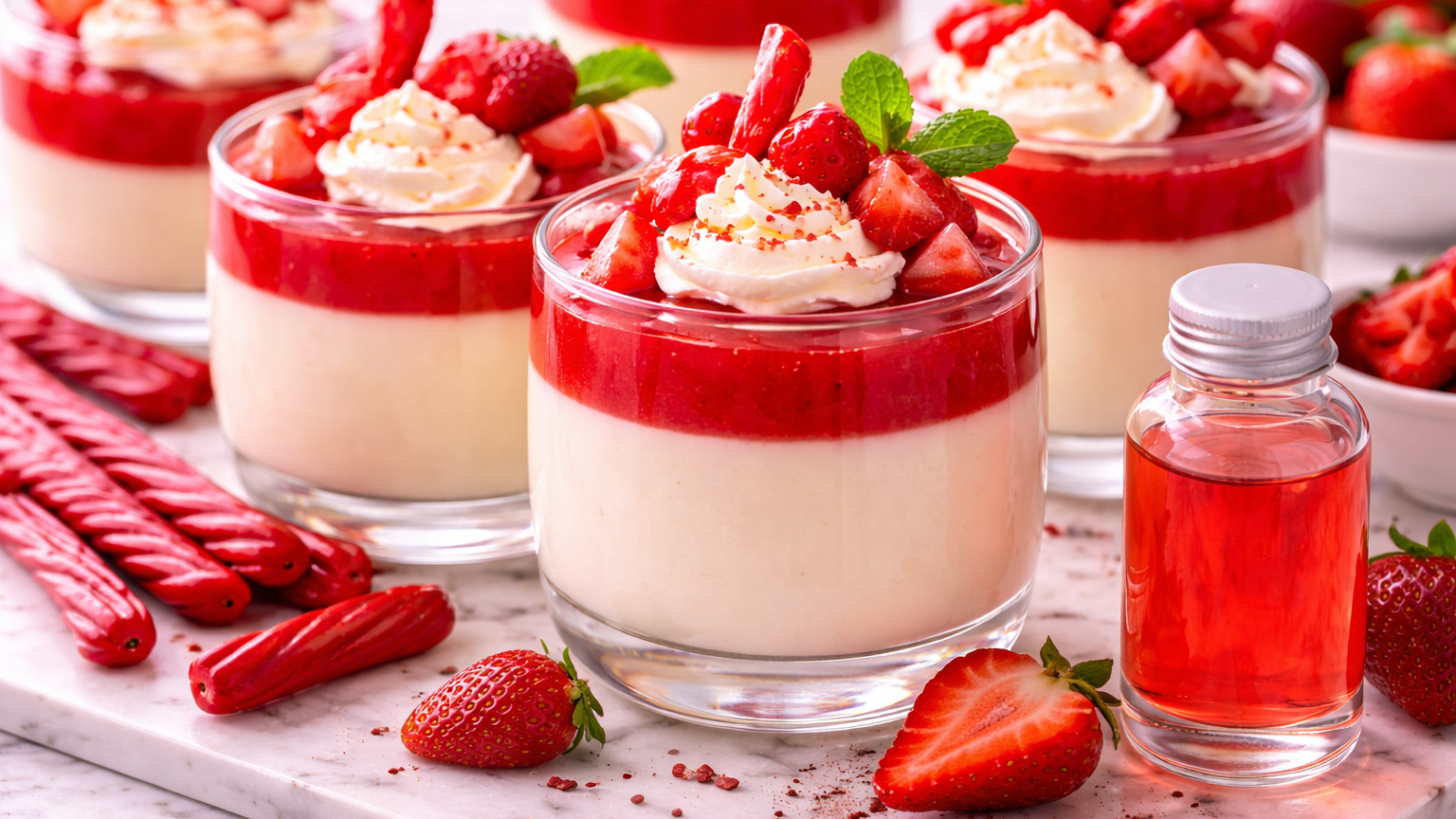 Red-Vine Flavor Extract Infused Creamy Red Vines Panna Cotta