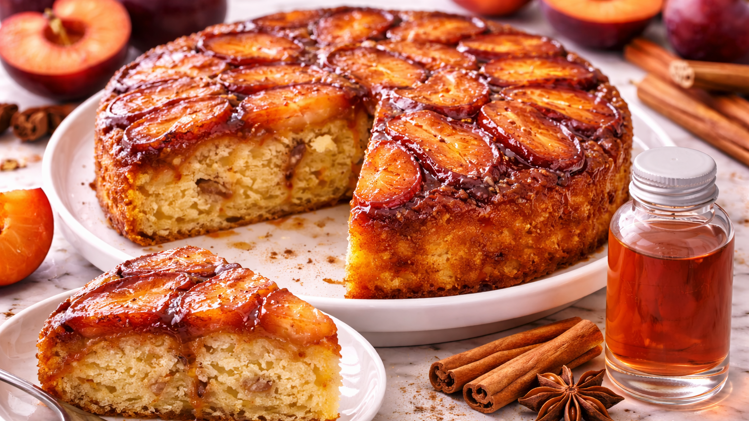 Plum Flavor Extract Upside‑Down Cake | Moist Plum Extract Caramel Cake