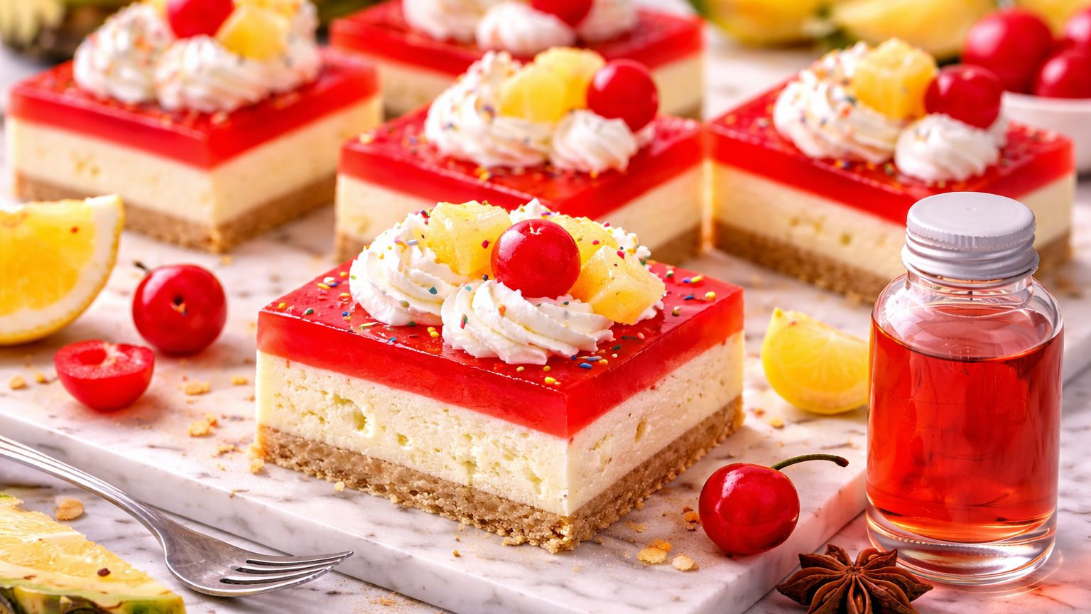No-Bake Hawaiian Punch Pineapple Cheesecake Bars (with Flavor Extract)