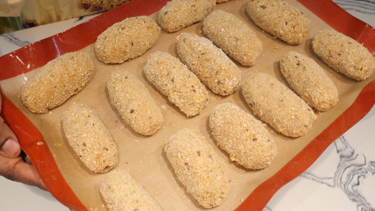 Image of Coat the croquette in flour then dip in egg wash...