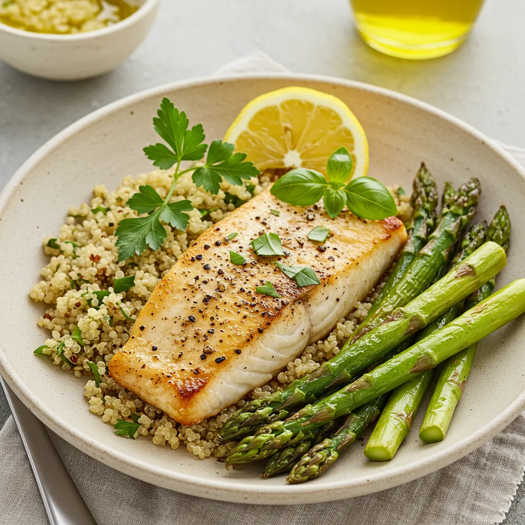 Mediterranean Bacalhau with Olive Tapenade and Herb Quinoa
