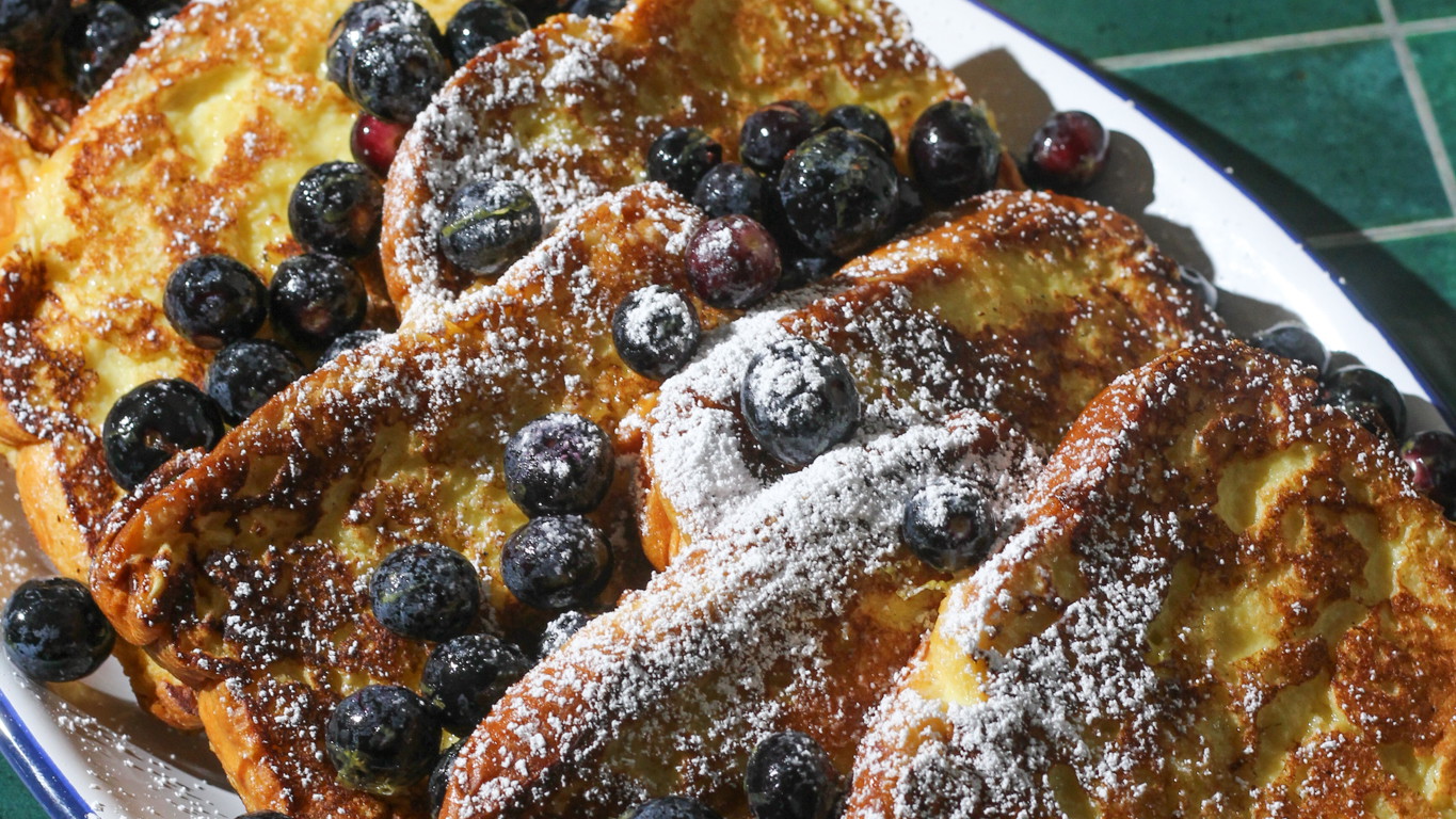 Lemon Blueberry Ricotta French Toast brushed with Beef Tallow for a golden crust and topped with zesty blueberries