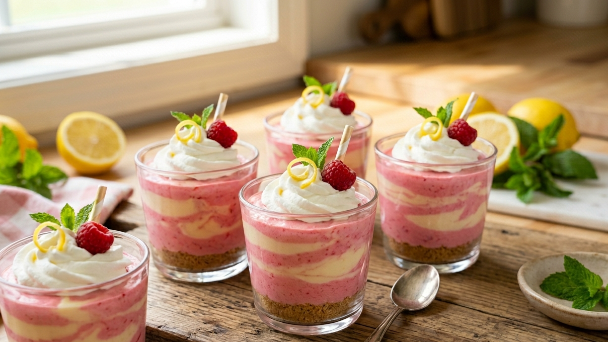 Pink Lemonade Swirl Cheesecake Cups with Pink Lemonade Extract – Bright & Creamy Treat
