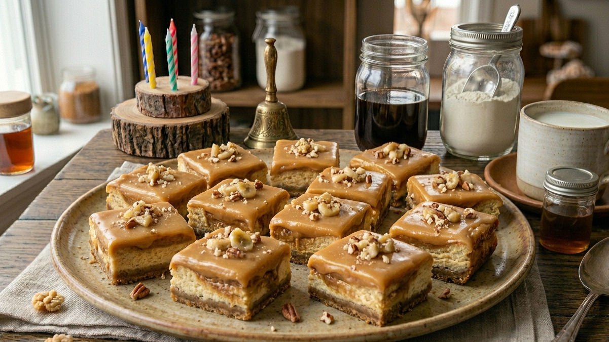Caramel Banana Cheesecake Bars with Caramel Extract