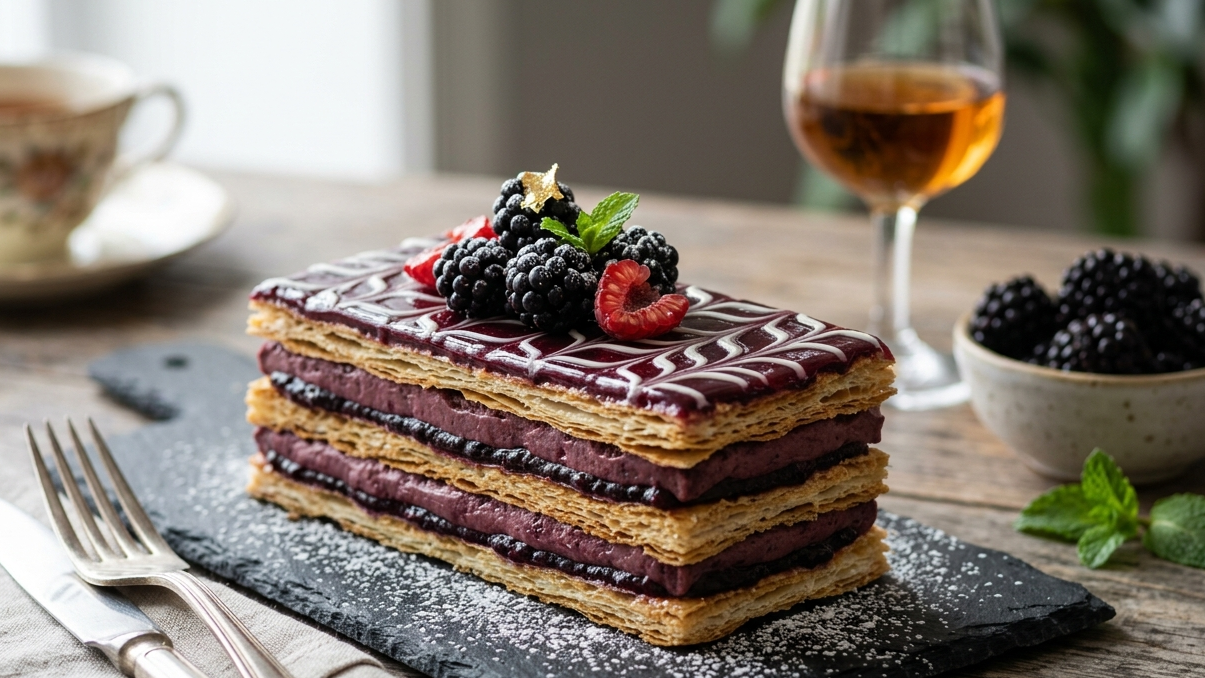 Velvety Blackberry Extract Mille-Feuille – Elegant Pastry with Berry Essence