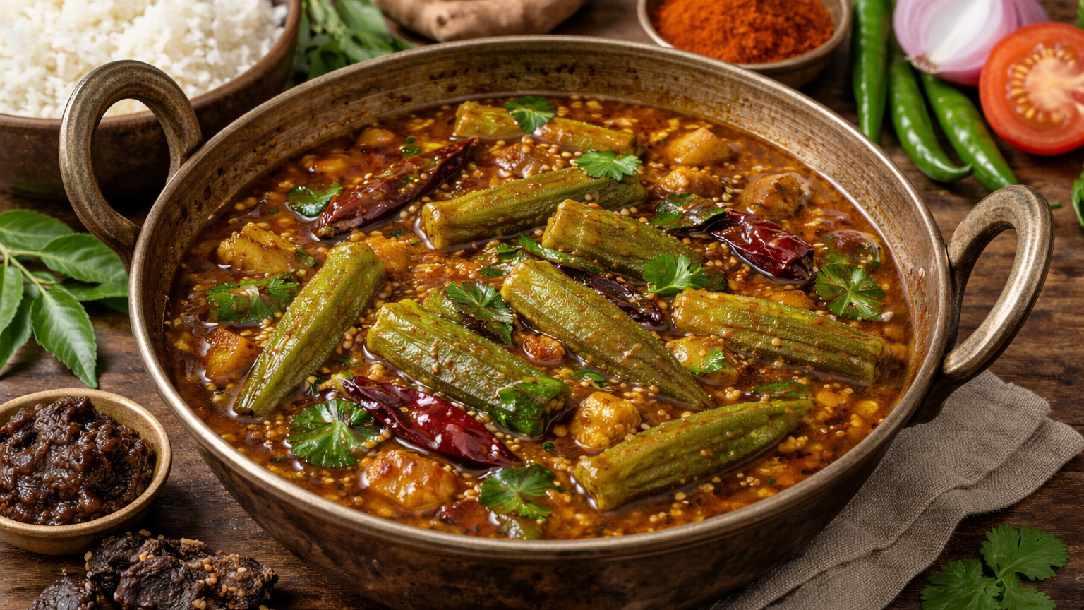 Andhra-Style Okra Tamarind Curry with Tamarind Extract