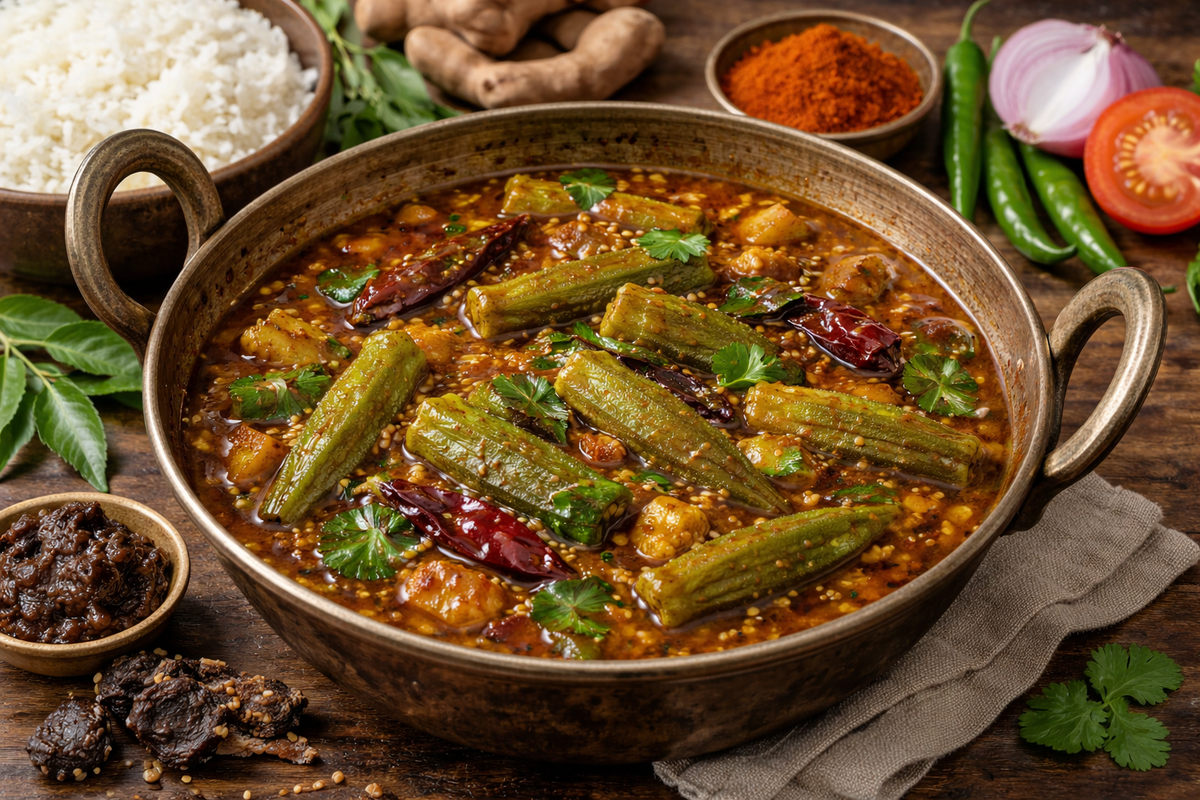 Andhra-Style Okra Tamarind Curry with Tamarind Extract