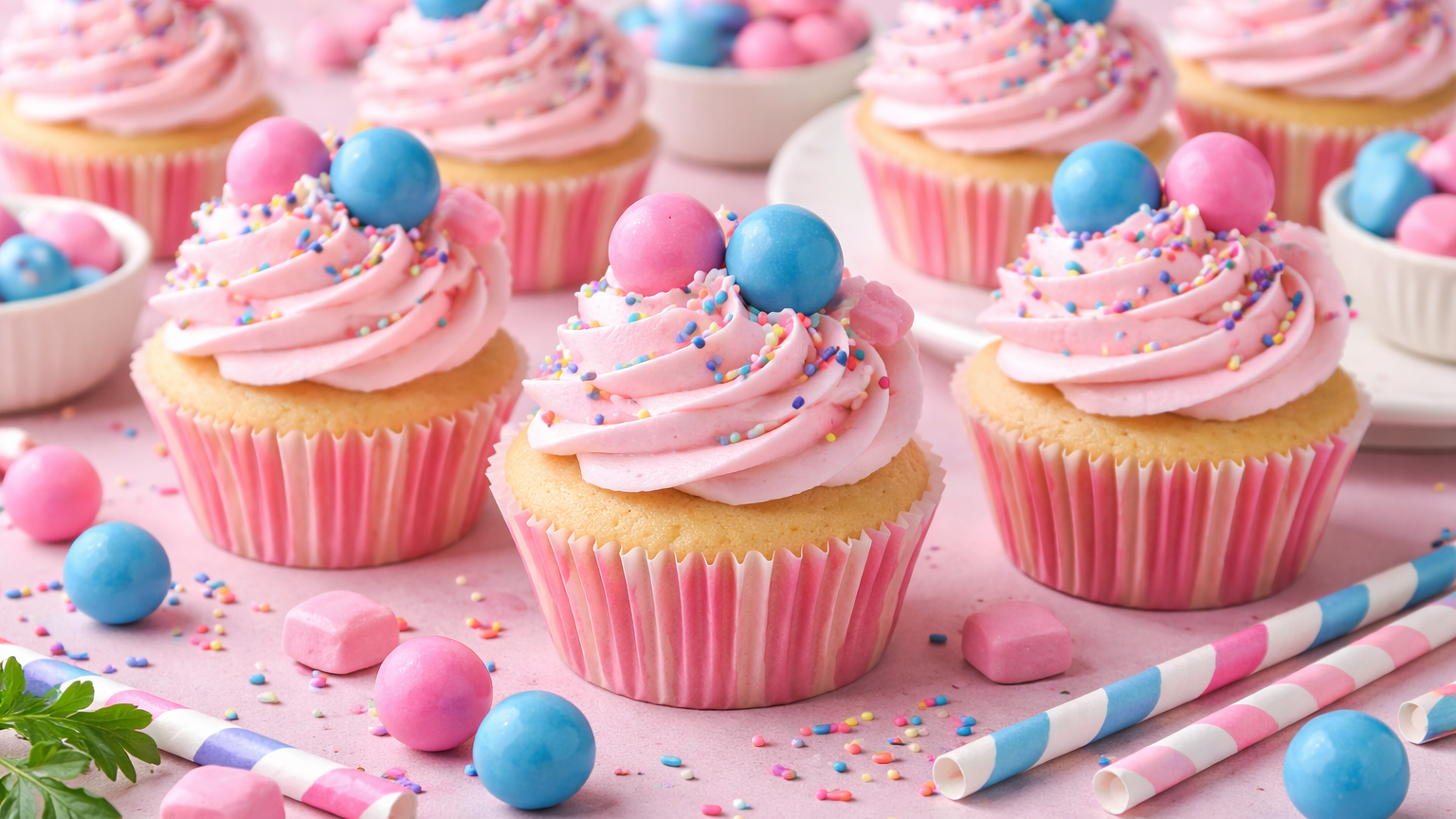 Bubblicious Bubblegum Cupcakes with Bubblegum Buttercream Frosting