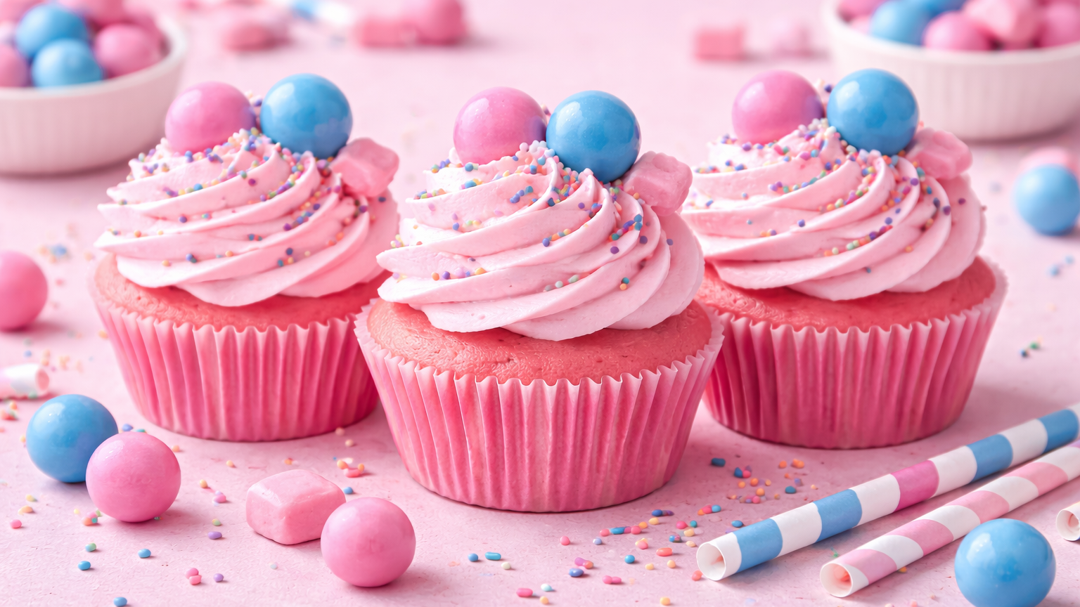 Pink Bubblegum Flavor Cupcakes with Bubblegum Buttercream