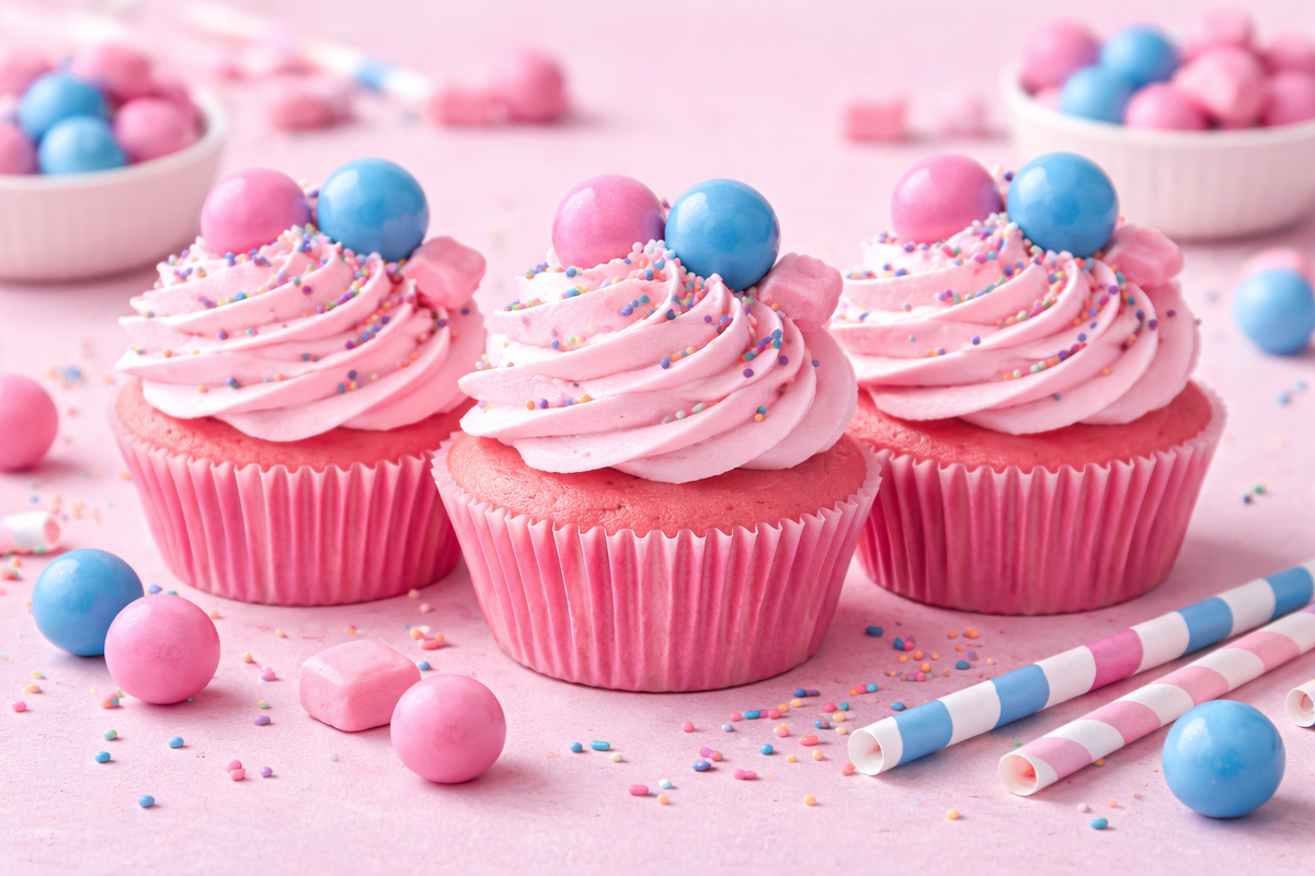 Pink Bubblegum Flavor Cupcakes with Bubblegum Buttercream