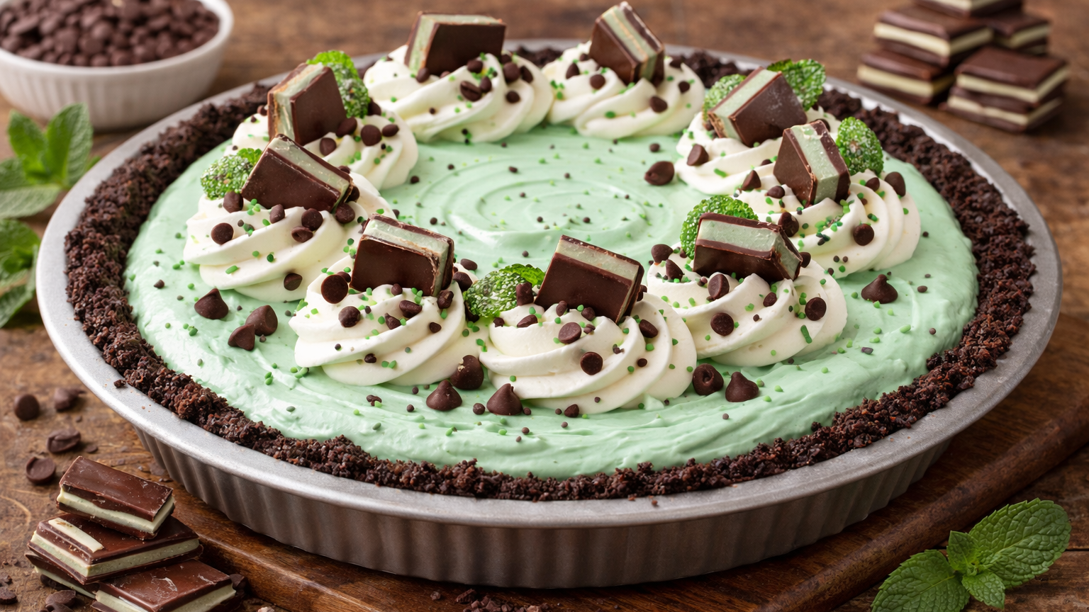 Classic Grasshopper Pie with Mint Extract – No-Bake Chocolate Crust Dessert