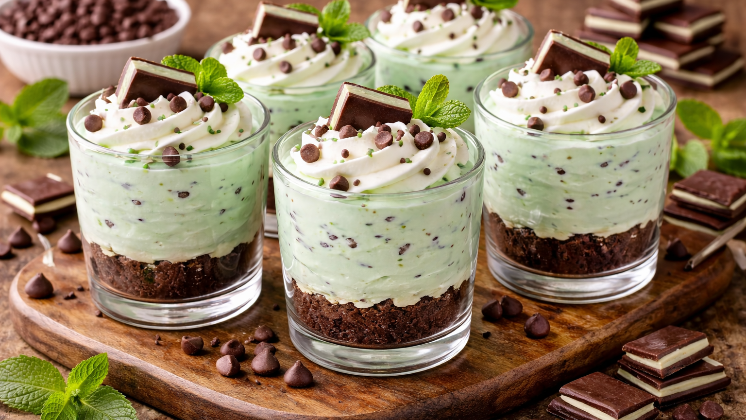 Mint Chocolate Chip No-Bake Cheesecake Cups with Mint Extract