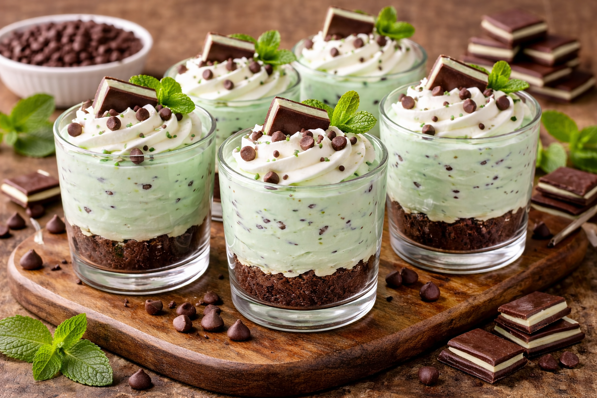 Mint Chocolate Chip No-Bake Cheesecake Cups with Mint Extract