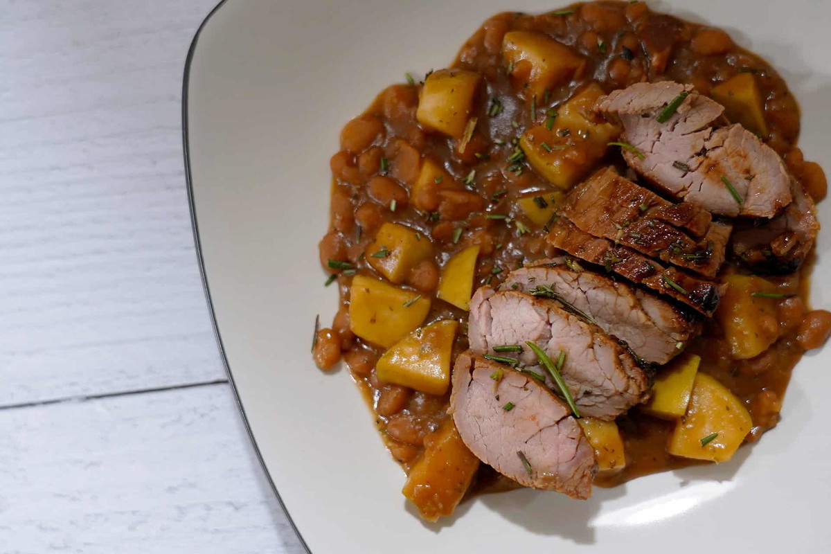 Sweet Bourbon Pork Tenderloin & Beans