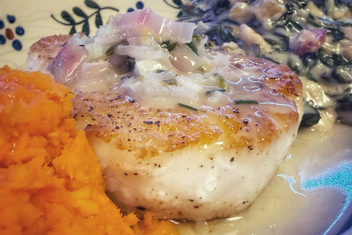 Pan-Seared & Roasted Chilean Sea Bass with Rustic Lemon-Garlic Beurre Blanc