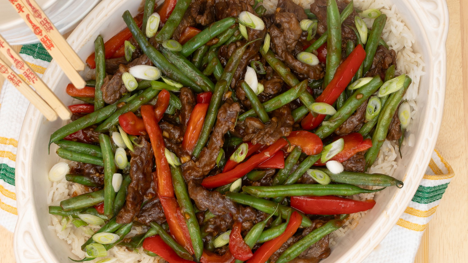 Image of Flank Steak with Red peppers and Green Beans