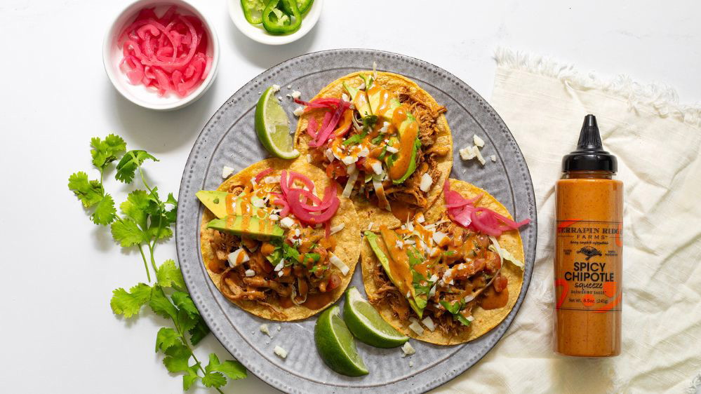 Image of Shredded Chicken Tacos with Spicy Chipotle Drizzle