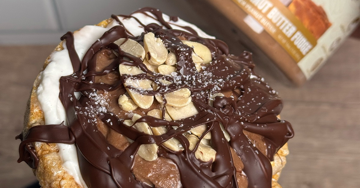 Snicker’s Inspired Fit Butters Chocolate Peanut Butter Fudge Rice Cake Treat