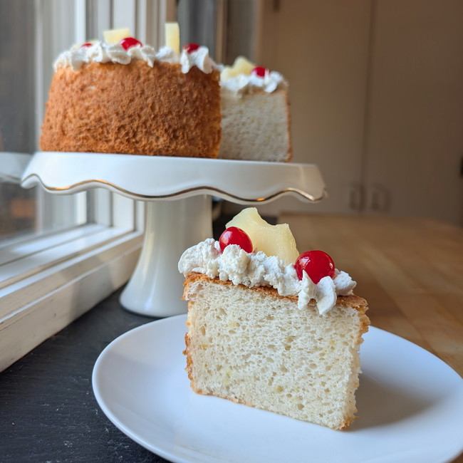 Vegan Classic Chiffon Cake with Vintage Hawaiian Fluff Topping using animal free egg white protein powder