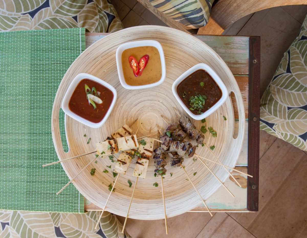 Spicy Satay Skewers with 3 Dipping Sauces