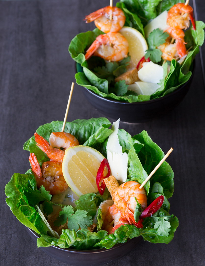 Ceasar Salad with Grilled Prawns