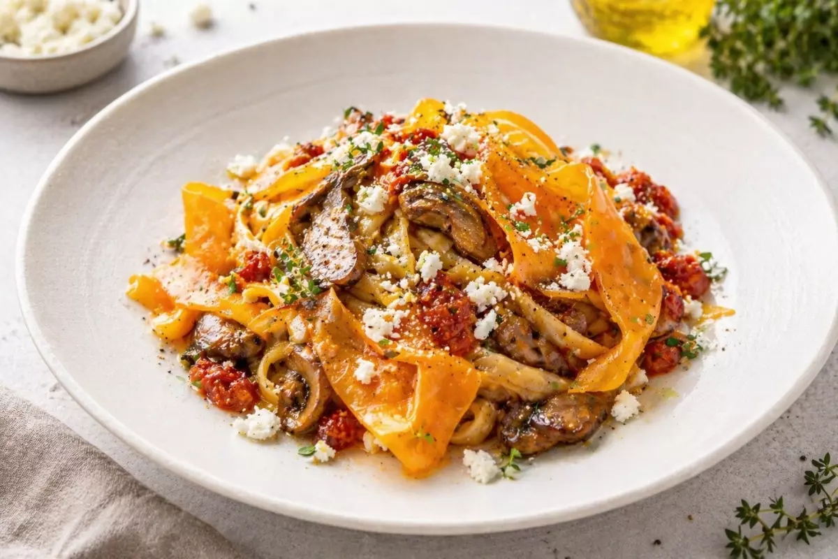 Steinpilz-Pasta mit Kürbis & Schafskäse