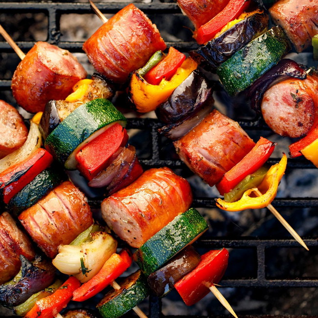 Image of Grilled Sausage and Veggie Skewers