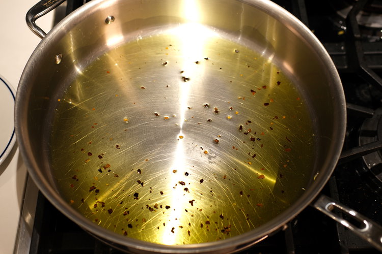 Image of Once the pan is hot, add the olive oil and...