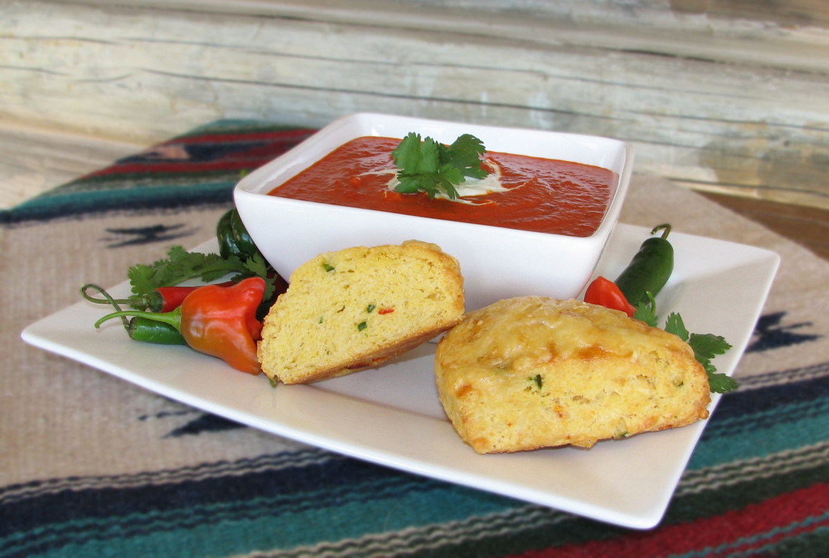 Spicy Red Capsicum Soup with Jalapeno Scones