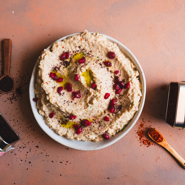 Baba Ganoush met sumak en granaatappelpitjes