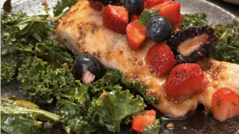 Roasted Salmon and Kale with Wild Berry Salsa
