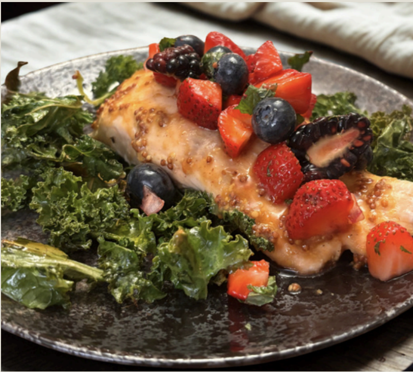 Roasted Salmon and Kale with Wild Berry Salsa