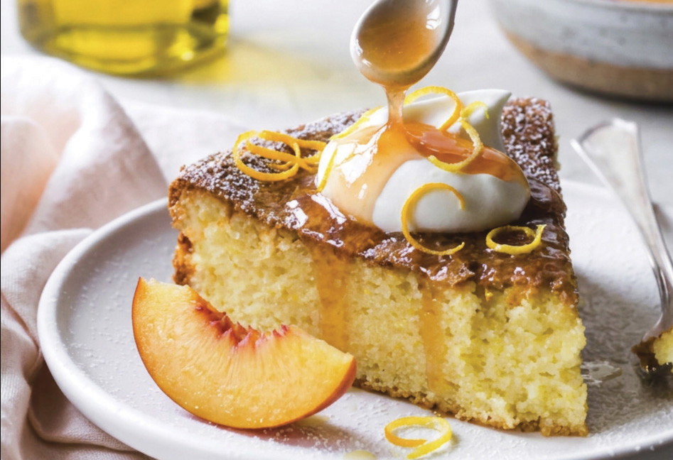 Olive Oil Cake With Peach Bourbon Glaze