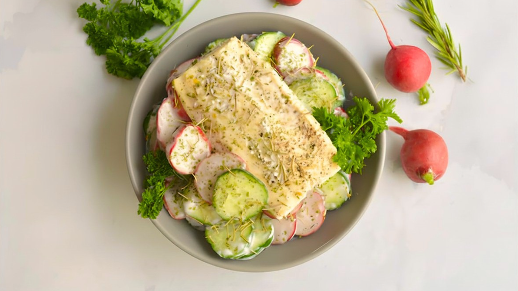 Image of Steamed Trout with Coconut Cucumber Radish Salad