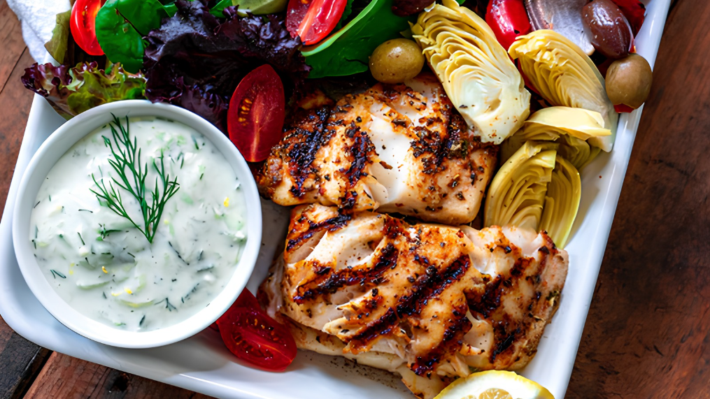 Image of Grilled Sablefish Gyros with Creamy Tzatziki