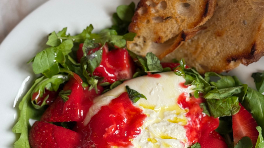 Image of Strawberry Burrata Salad with Strawberry Reduction