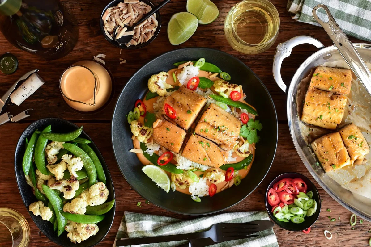 Black Cod with Thai Peanut Curry Sauce & Crispy Rice