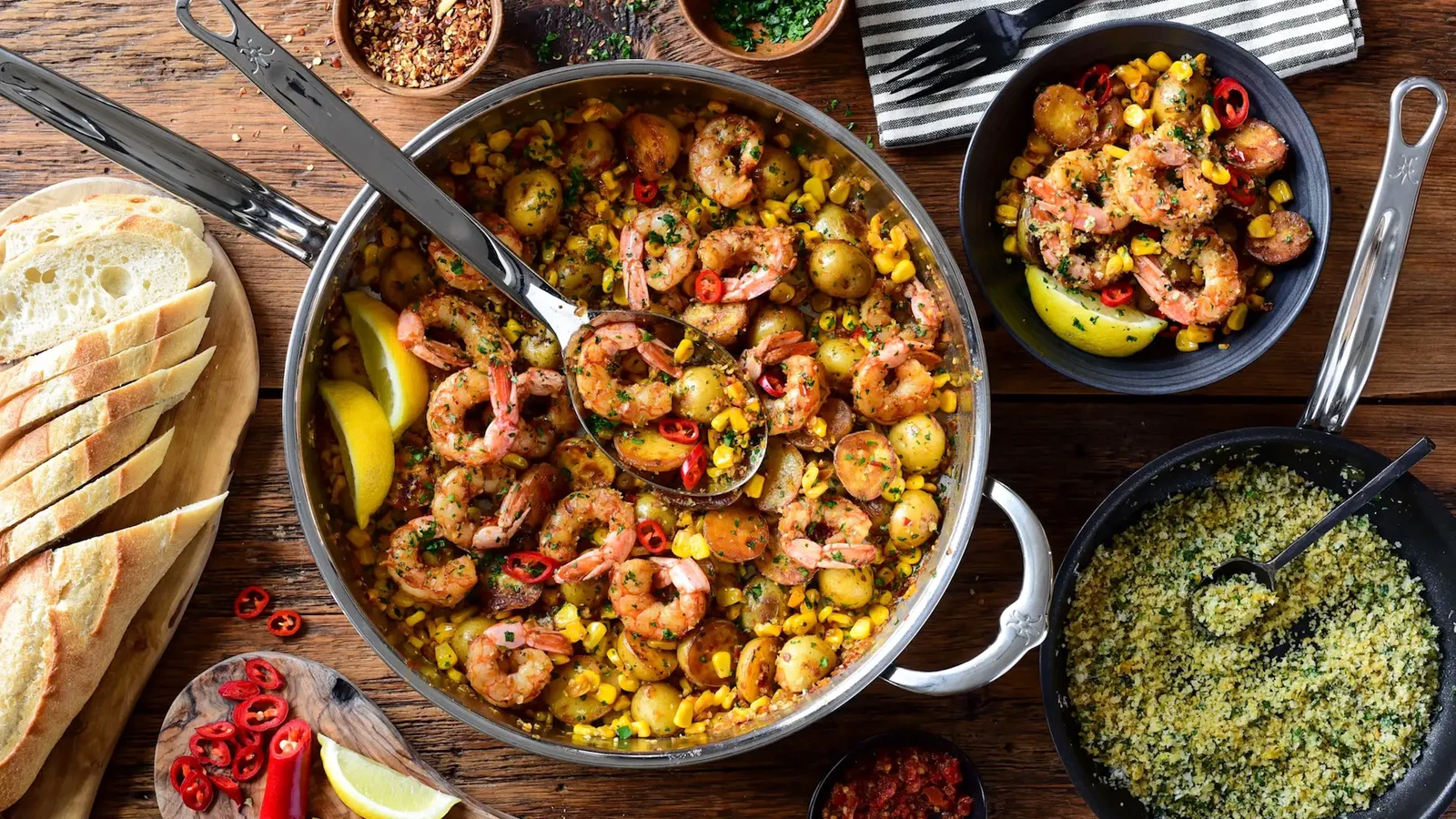 Image of Spicy Calabrian Shrimp with Corn, Potatoes & Pangrattato