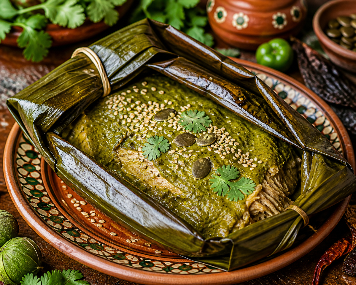 Mole Verde Wrapped in Hojas de Plátano