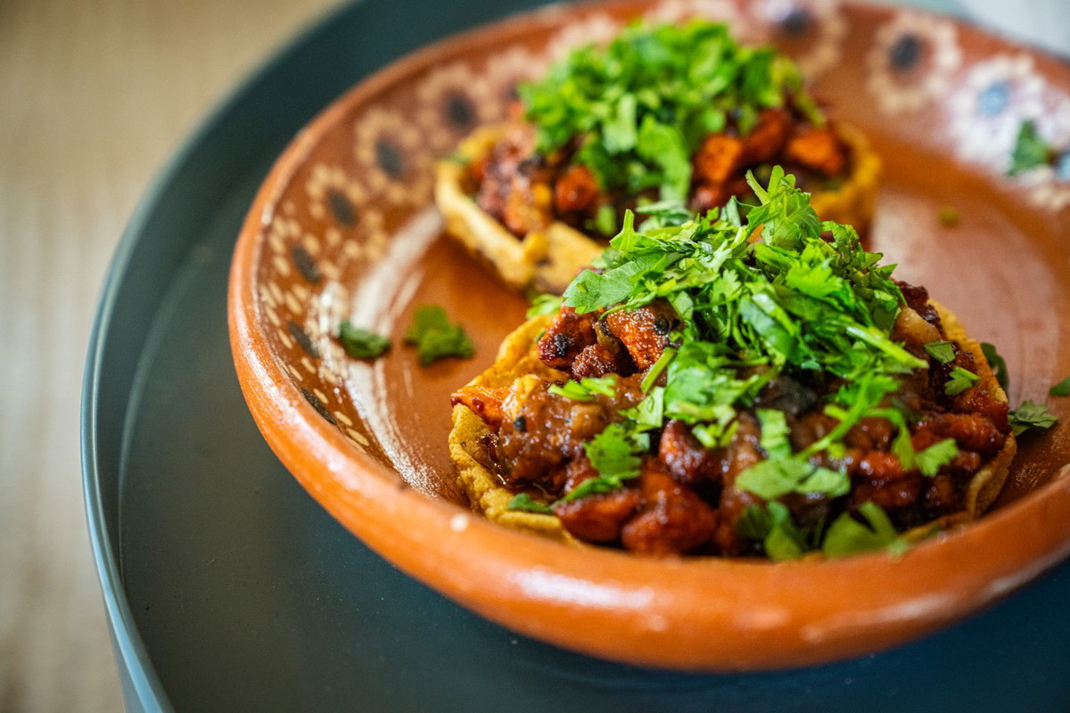 Carne Adobada Sopes with Salsa de Molcajete (Stewed Pork Sopes)