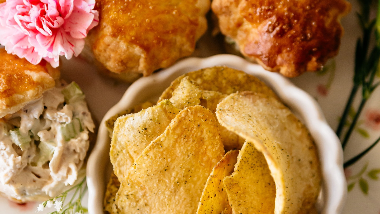 Elegant mini sandwiches featuring creamy lemon-Dijon chicken salad tucked into flaky puff pastry and served alongside Vandy Herbes de Provence.