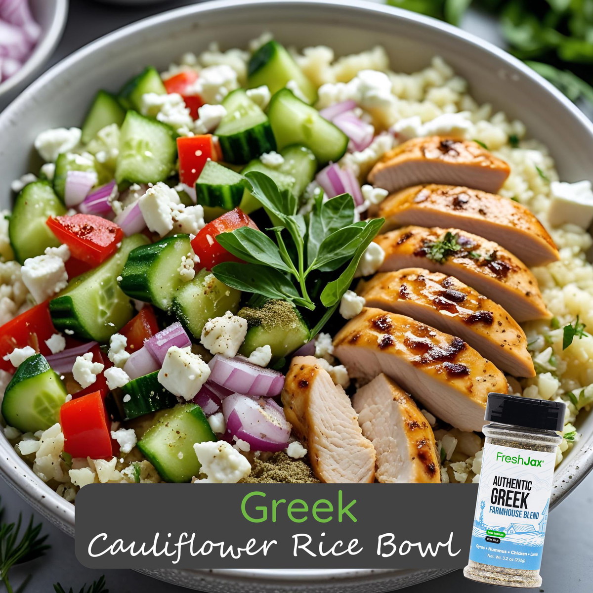 Greek Cauliflower Rice Bowl