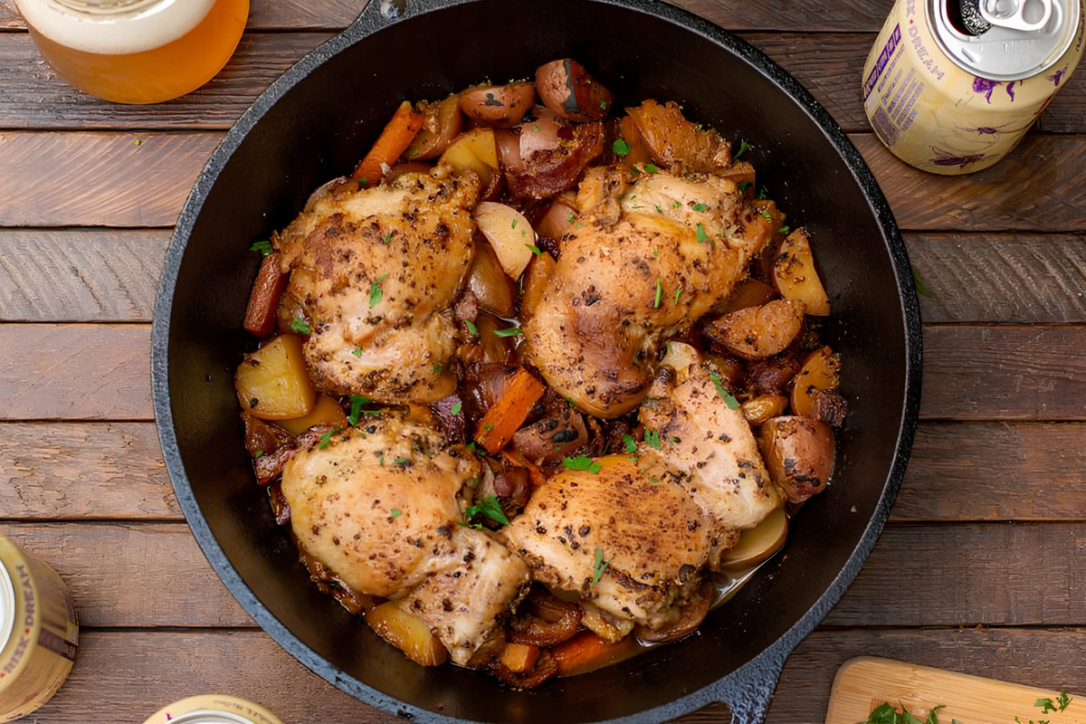 Beer Chicken with Potatoes and Carrots