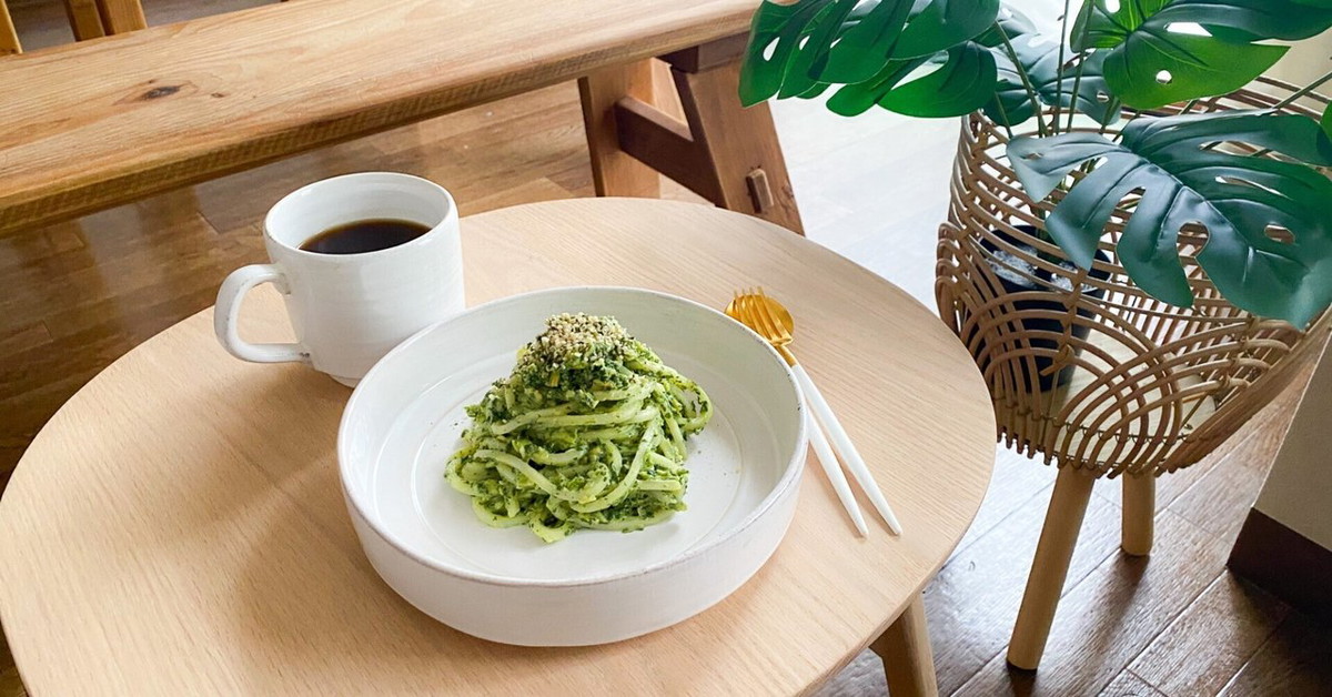ノンオイル！乾燥小松菜のジェノベーゼソースパスタ