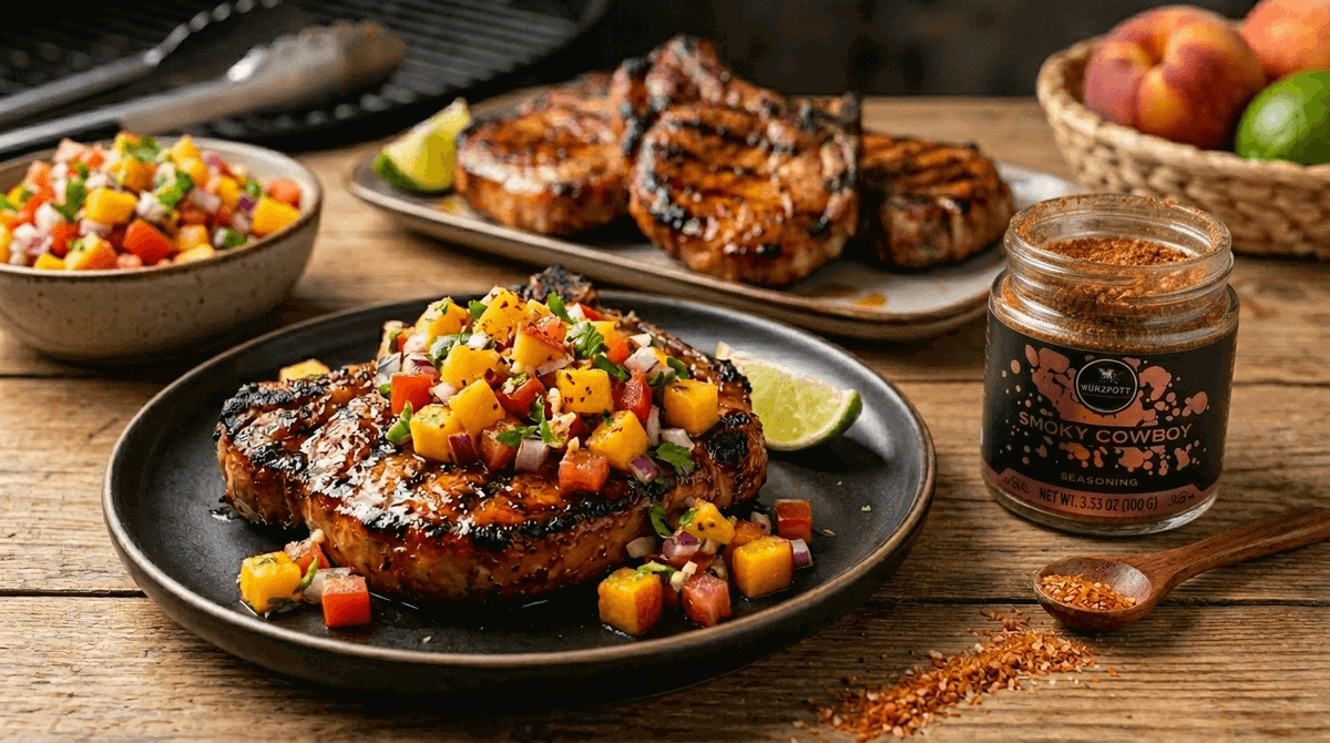 BBQ Pork Chops with Peach Salsa