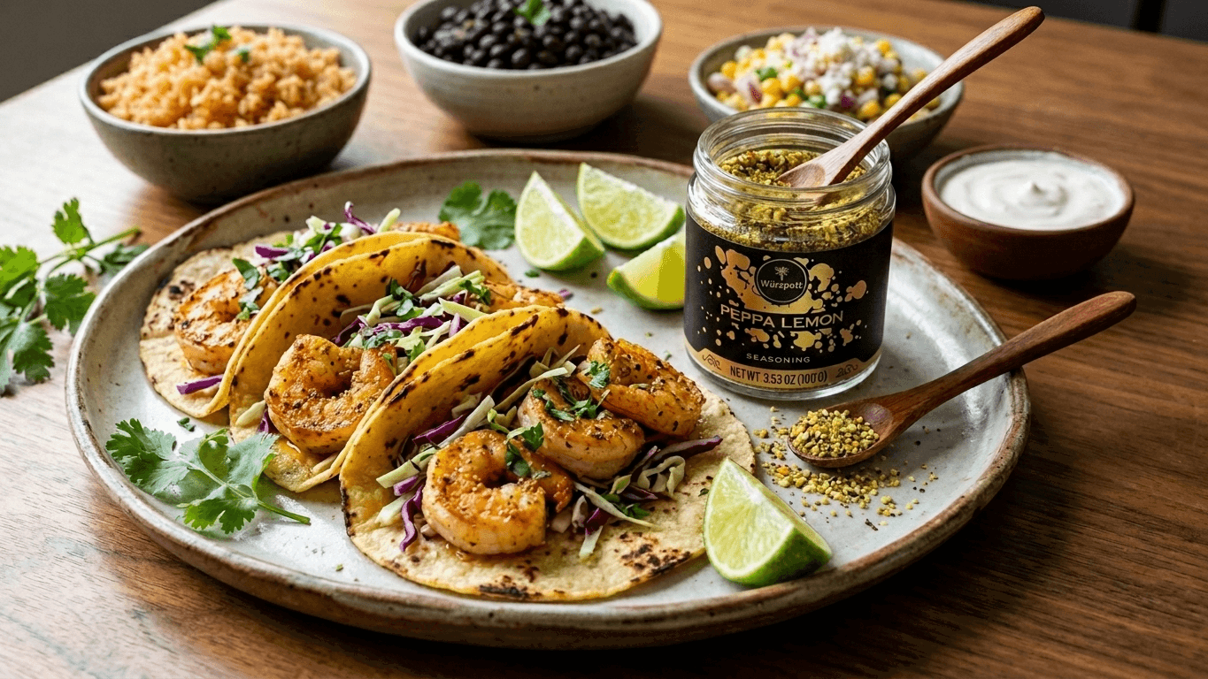 Peppa Lemon Pan Fried Shrimp Tacos