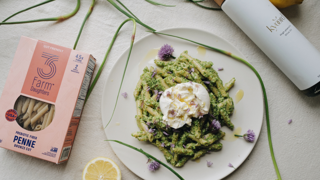 Image of Garlic Scape Pesto with Prebiotic Fiber Pasta