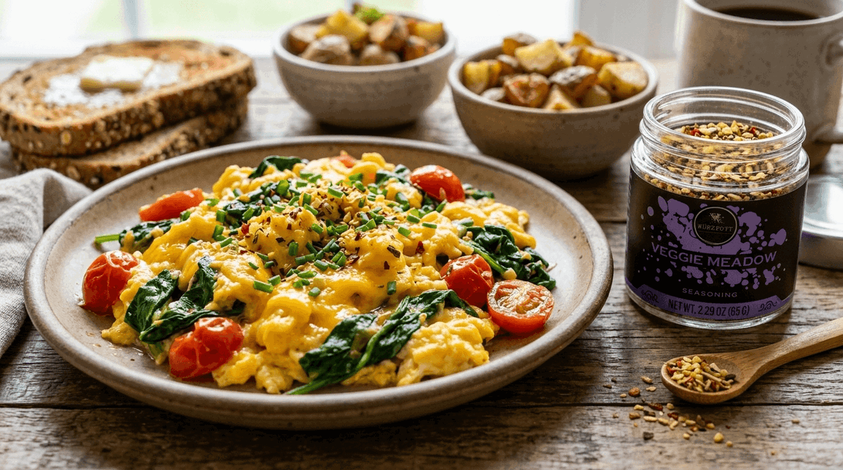 Creamy Garden Scrambled Eggs with Veggie Meadow