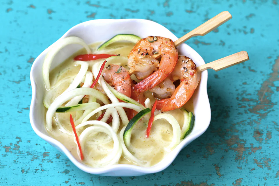 Thai Green Curry Zoodles with Grilled Shrimp