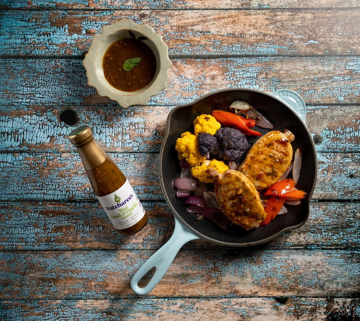 Seared Pork Chops with Thai Basil & Garlic Sauce